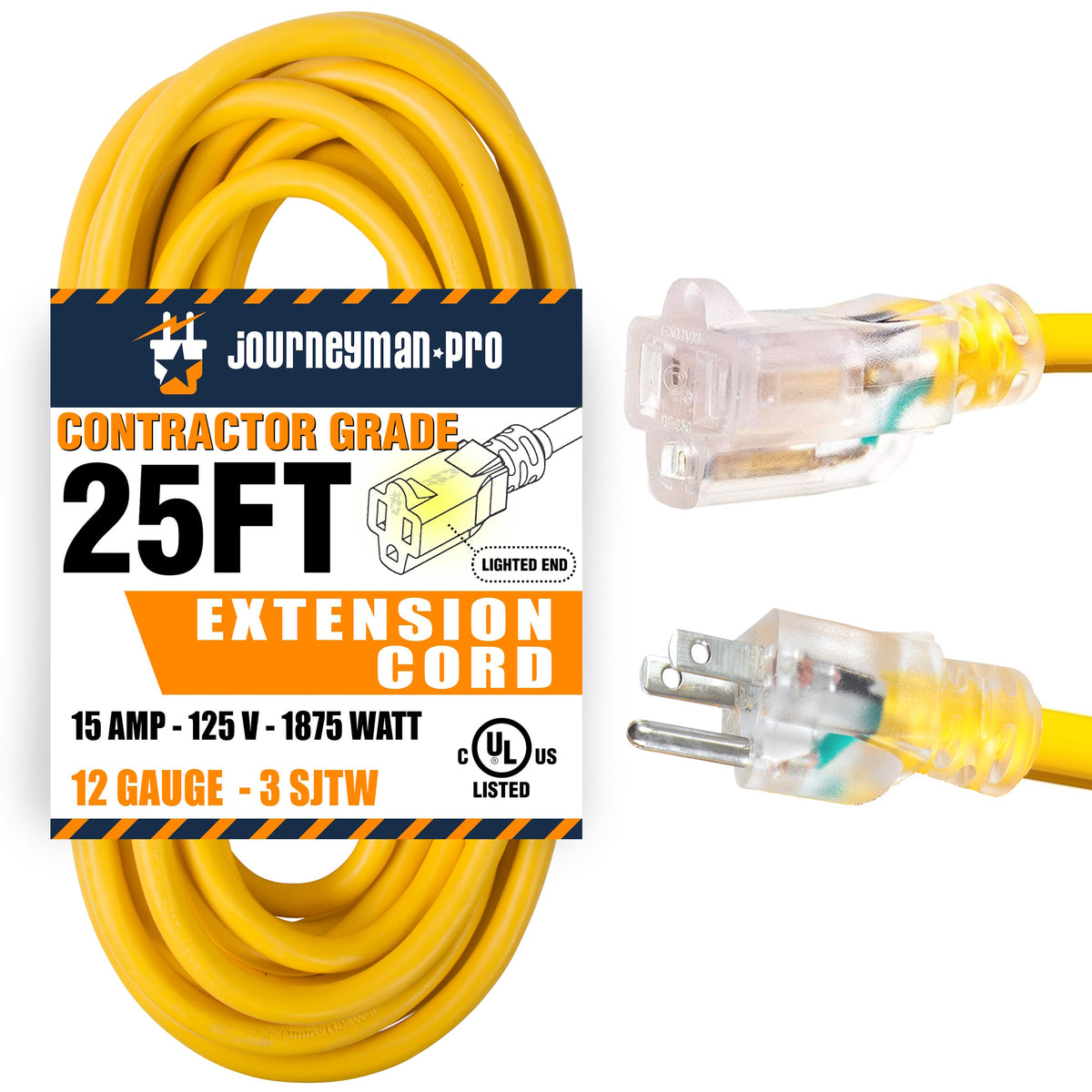 10/3 75ft Lighted Extension Cord 15 Amp,125 Volt,1875 W Outdoor