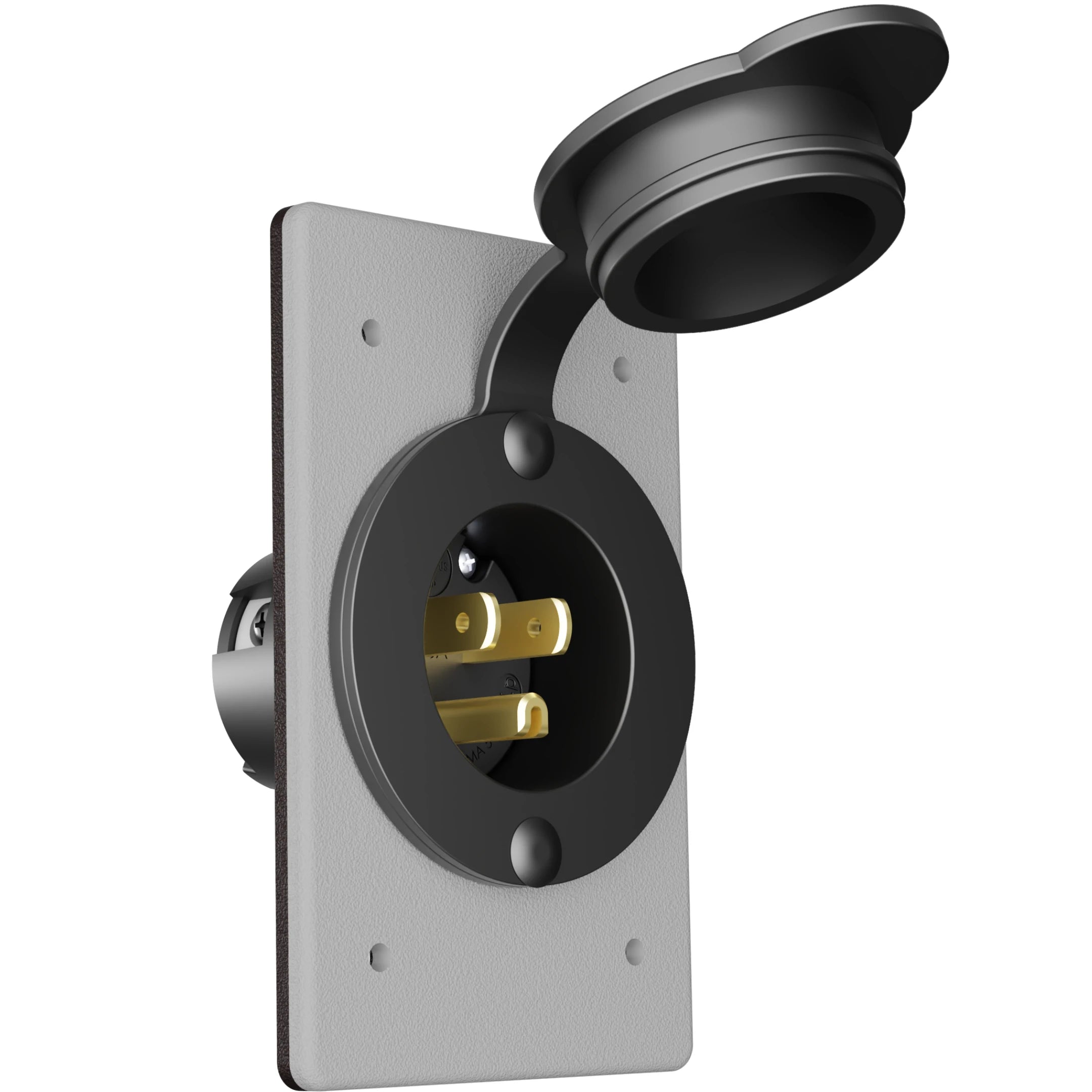 15 AMP Straight Blade Flanged Male Power Inlet Receptacle, 15 A, 125 V