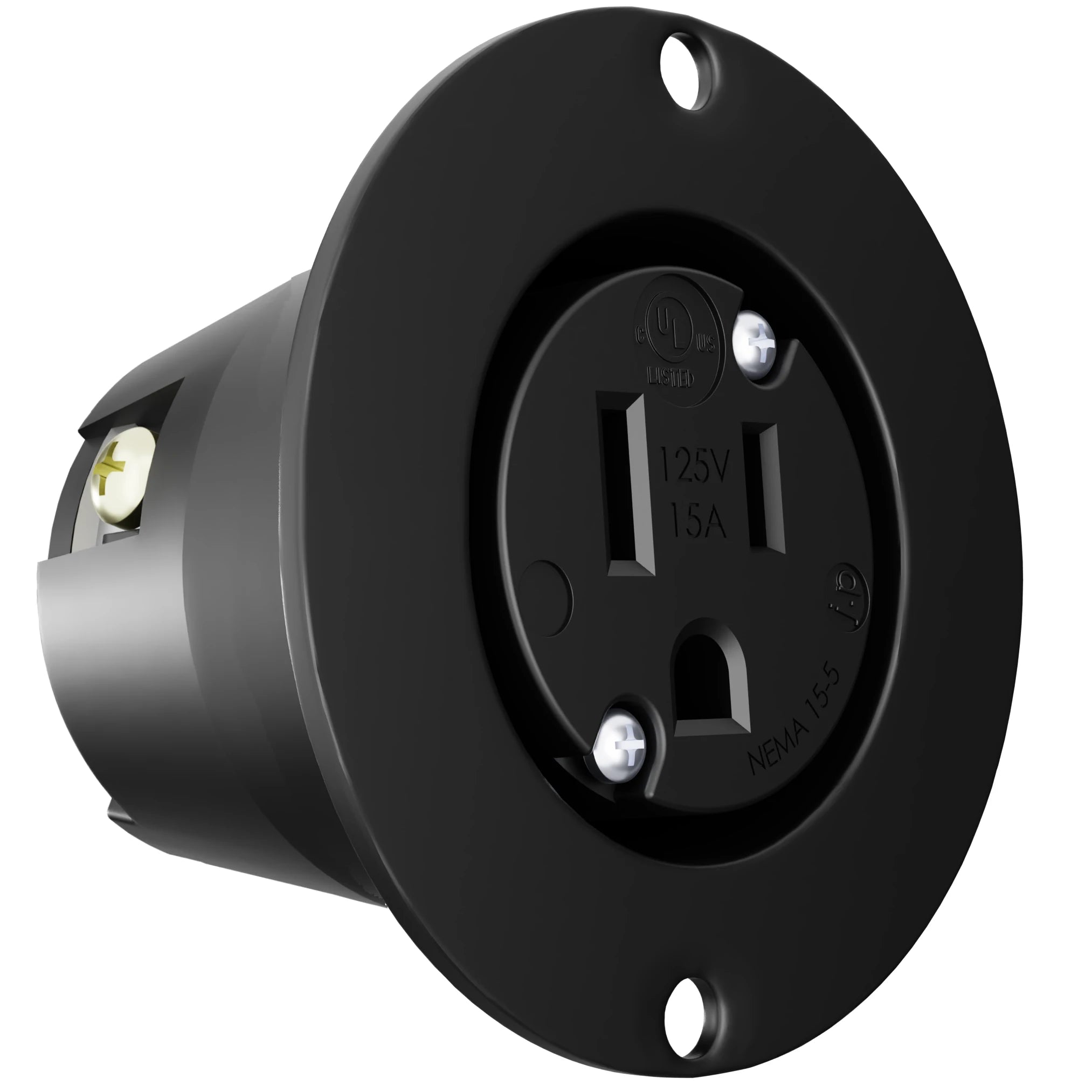 15 AMP - 125 VOLT FLANGED POWER OUTLET RECEPTACLE PLUG (NEMA 5-15R) 5-