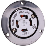 NEMA L5-30R Flanged Outlet, 30 AMP 110/125 Volt, Locking Receptacle Socket, Black Industrial Grade, Grounding 3750 Watts (w/Front & Back Covers) (HJP-2616)
