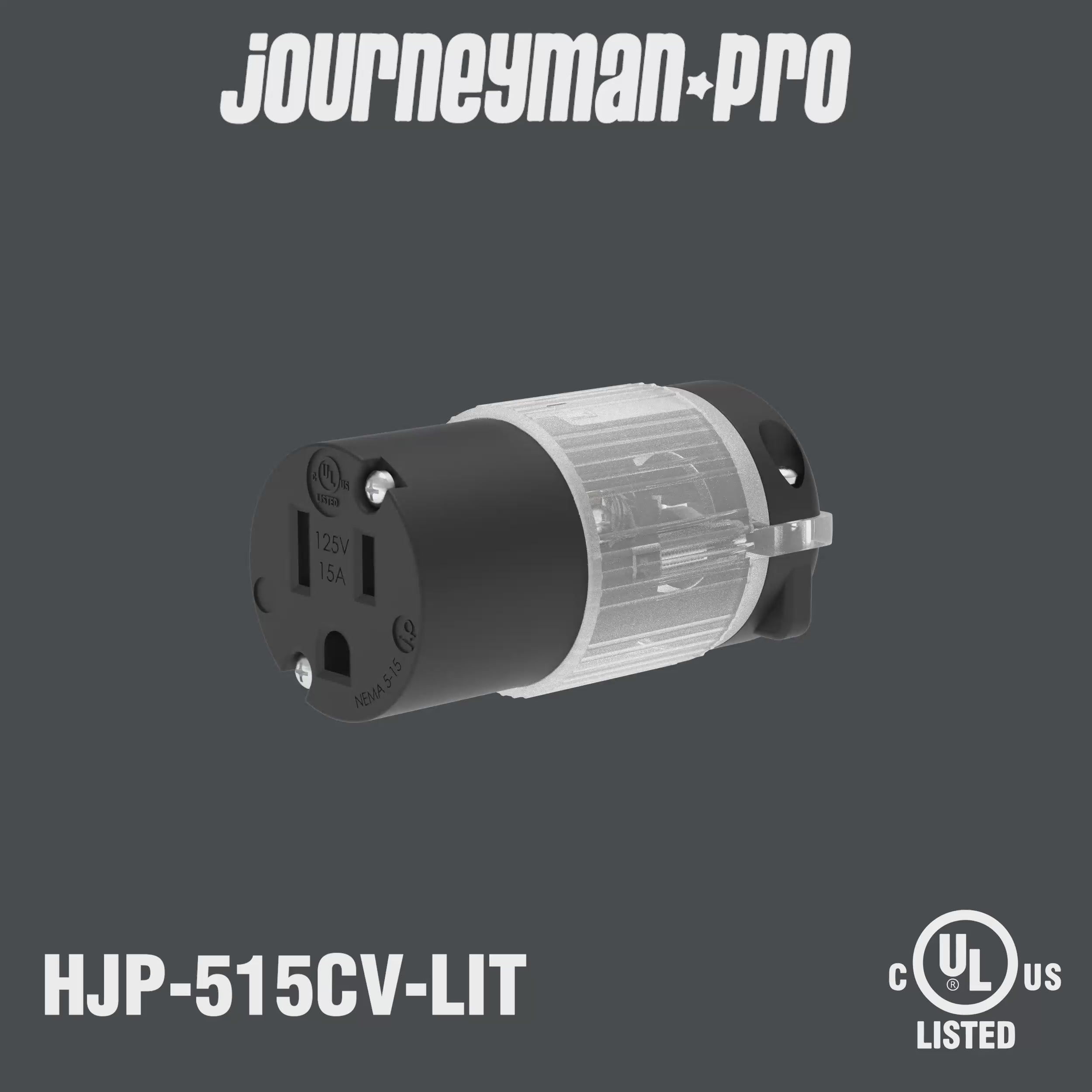 15 AMP - 125 VOLT STRAIGHT BLADE LIGHTED FEMALE CONNECTOR PLUG (NEMA 5
