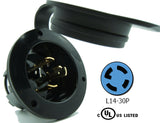NEMA L14-30 Flanged Inlet Plug, 30A 250V Locking Receptacle Socket, Black HJP-2715