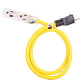 Lighted Outdoor Extension Cord - Heavy Duty Yellow Power Cable Splitter 3-Prong NEMA 5-15P to Three Electrical Outlets 5-15R - 15A 125V (3FT)