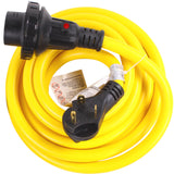 30A 15FT RV Power Extension Cord L530 Locking Female (Safety Yellow), Black Grip Handle w/Power Indicator, 30 AMP, TT-30P to L5-30R (Twist Lock)
