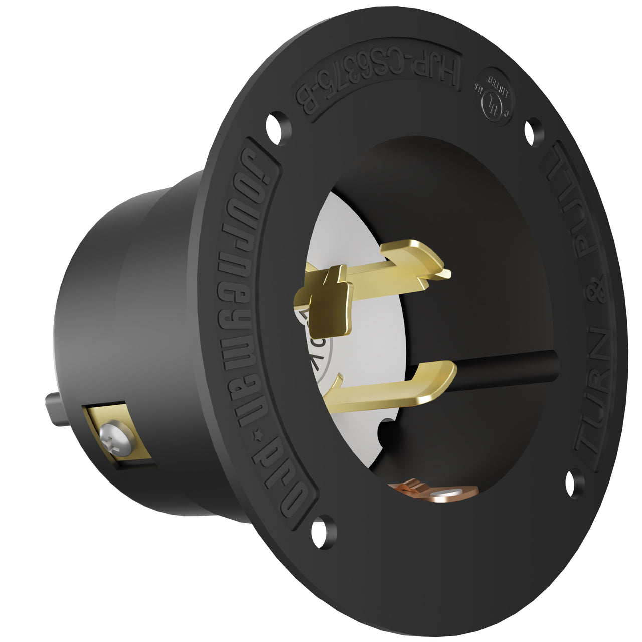 HJP-CS6375 Twist Locking 50A Flanged Inlet Receptacle use CS6364C Female Plug, 125/250V AC 3P/4W, Black & White, Industrial Grade, California-STD (CS), 50 AMP, UL Listed