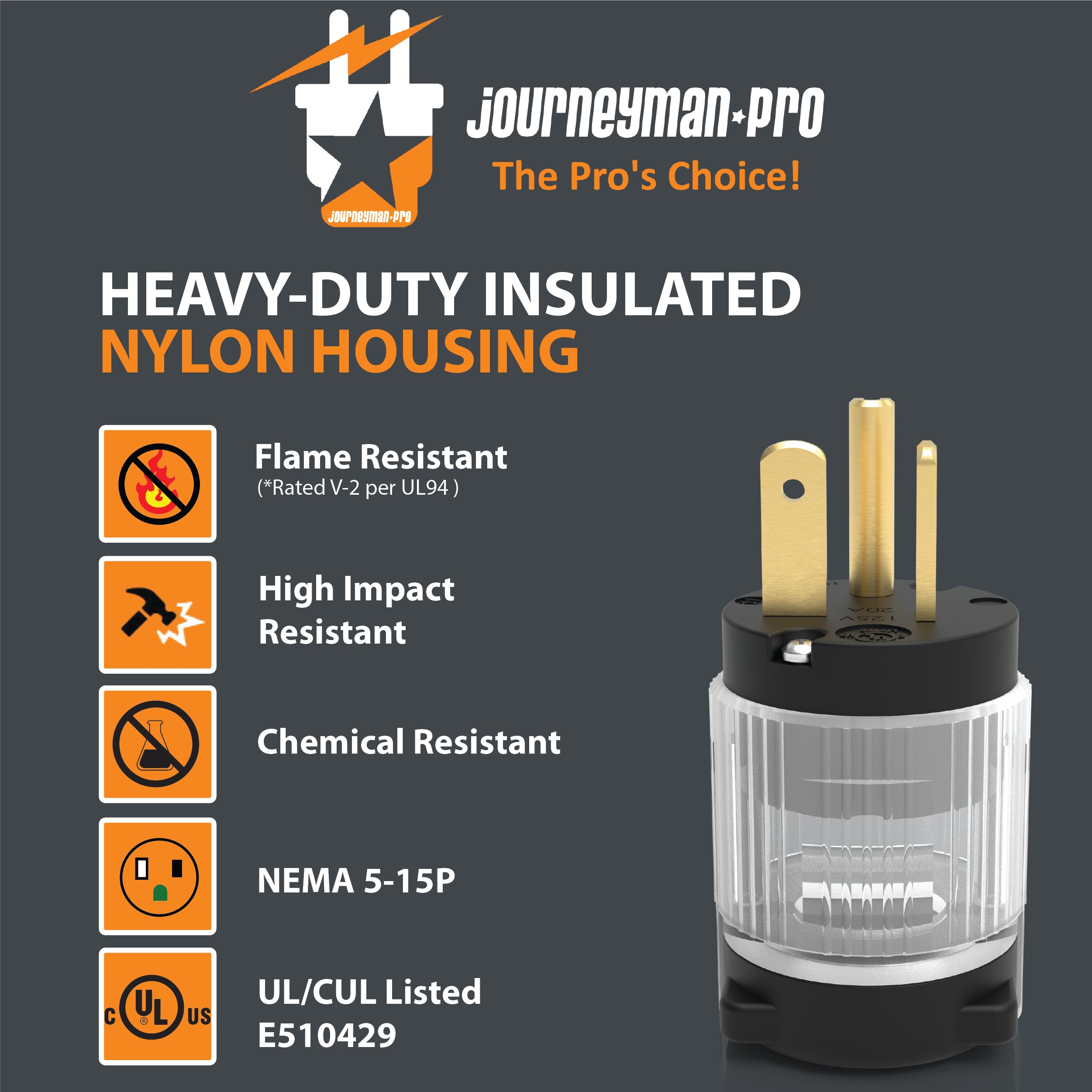 20 AMP - 125 VOLT STRAIGHT BLADE LIGHTED MALE PLUG (NEMA 5-20P) (HJP-5