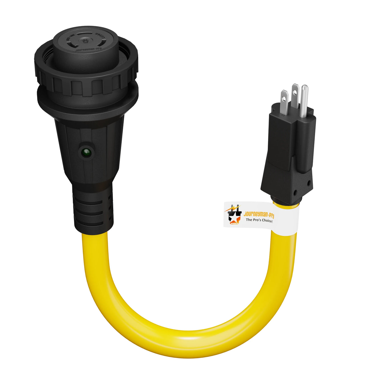 RV Adapter Electrical Power Plug Converter Cord Cable with LED Indicator Light Grip Handle (15 AMP Male 5-15P to 30 AMP Female L5-30R)