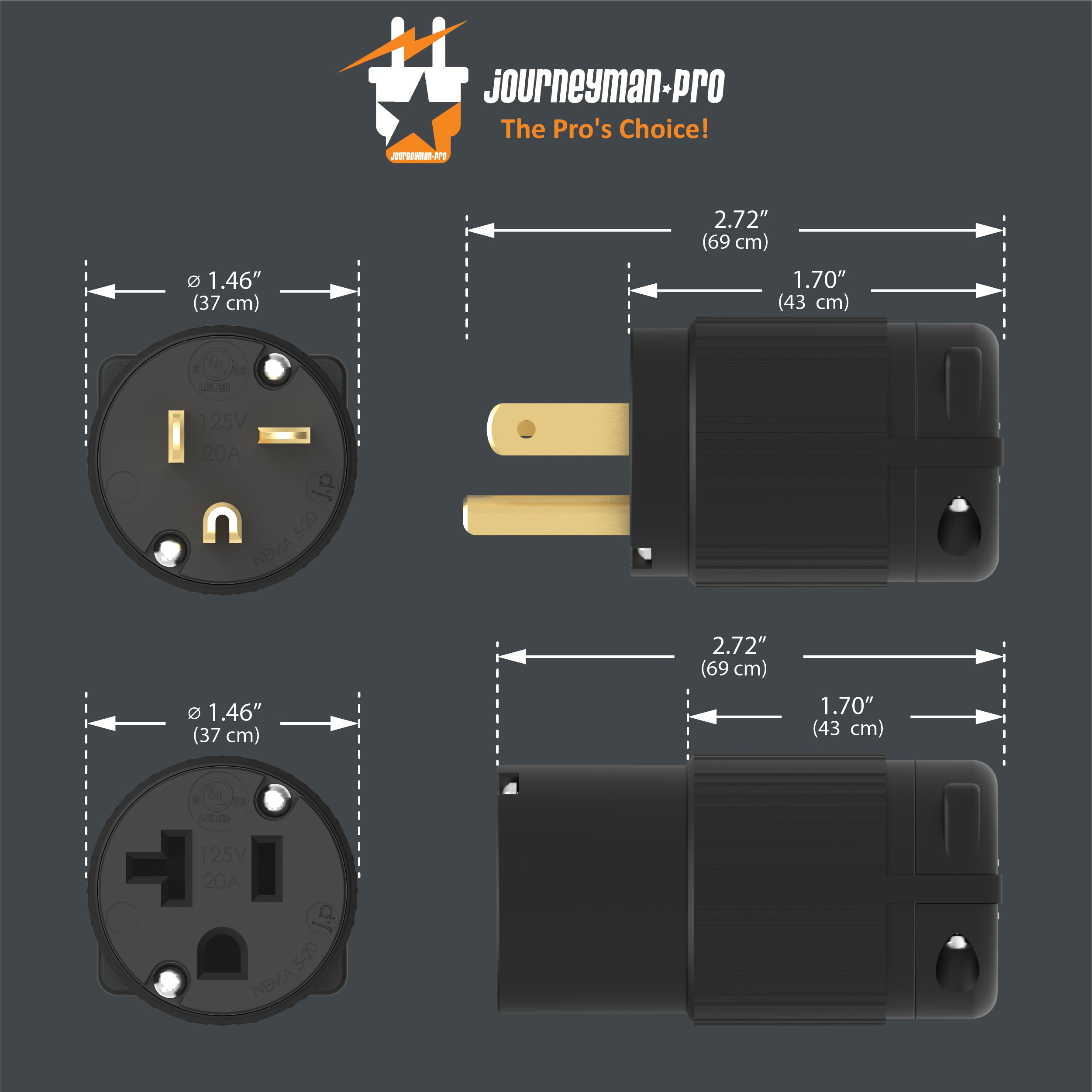 20 AMP - 125 VOLT STRAIGHT BLADE FEMALE CONNECTOR PLUG (NEMA 5-20R, 5-
