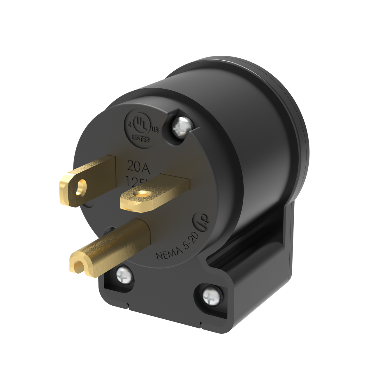 20 AMP - 125 VOLT 90-DEGREE RIGHT ANGLE MALE PLUG (NEMA 5-20P) (HJP-520AN)