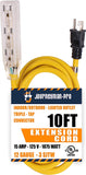 Lighted Outdoor Extension Cord - Heavy Duty Yellow Power Cable Splitter by Journeyman-Pro 5-15P to Three Electrical Outlets (Inline Triple-Tap) 5-15R 15 AMP 125 Volts Short 6' 10' FT (Yellow - 10 FT) HJP-NB17