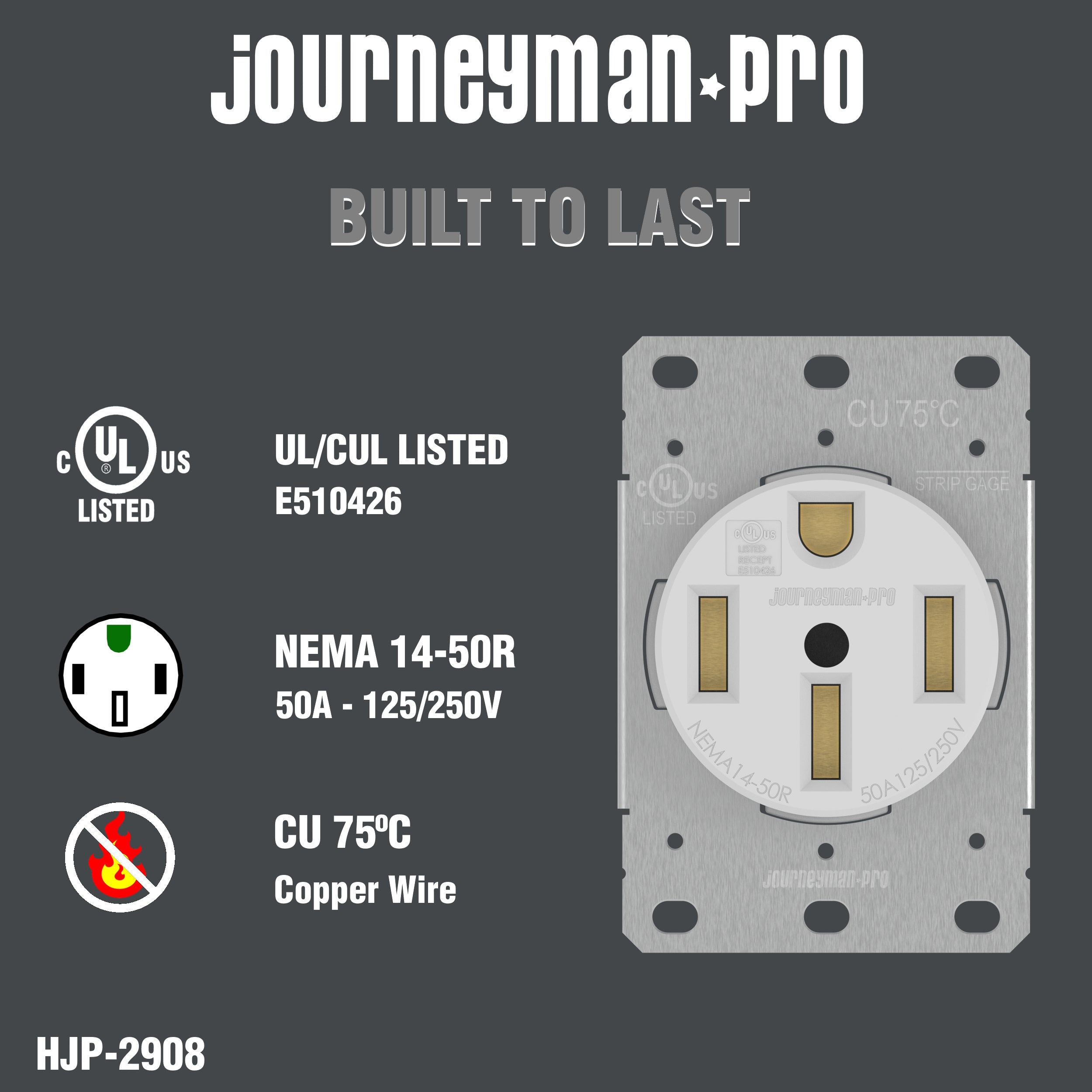 14-50 Commercial/Industrial Grade U.L. Approved 50 AMP 240V Receptacle