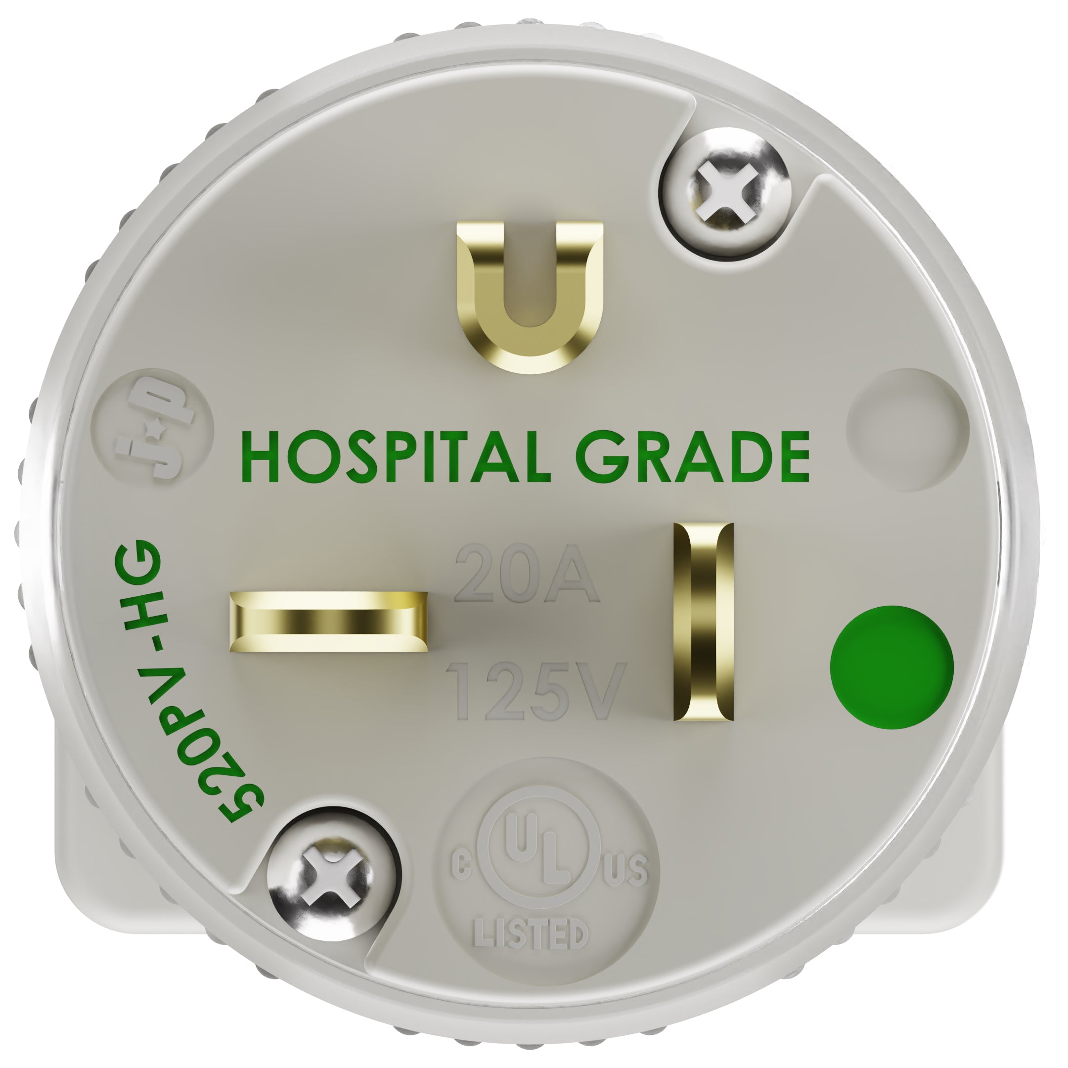 エメラルド14kwg11号 20 Amp Hospital Grade Male Plug 110V, NEMA 5-20P, 120-125 Volt, Green