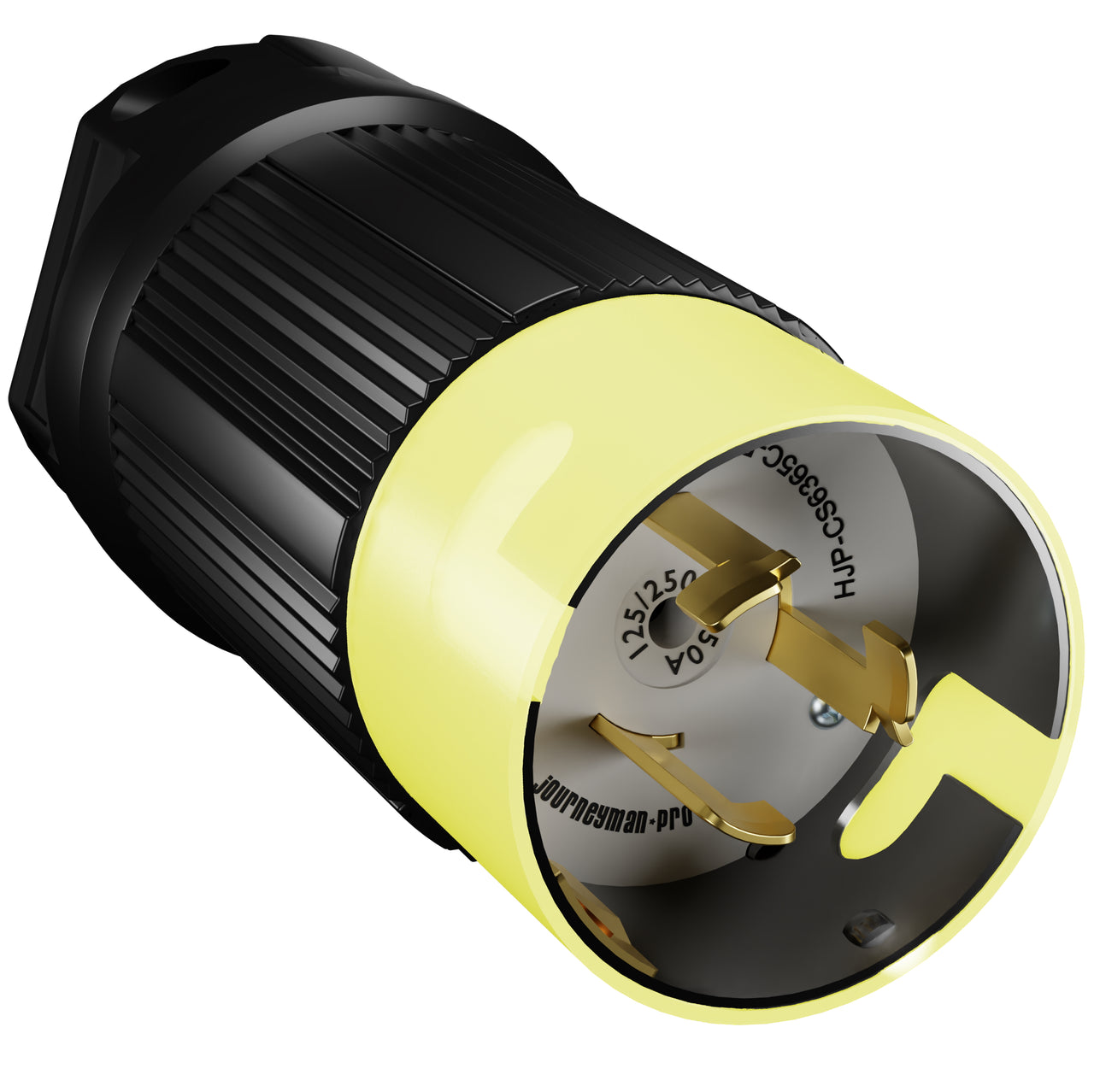 HJP-CS6365C Twist Locking Male Plug 50 Amp, 125/250 Volt AC, (CS) California STD Polarized, 2P/4W, Black/Yellow UL, SS2-50R, Heavy Duty Industrial Connector 240V