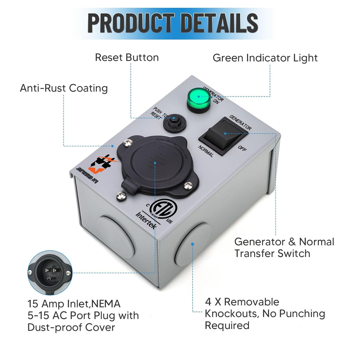 Generator Transfer Switch for Gas Furnace, Oil Heater, 1 Single Circui
