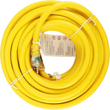Lighted Outdoor Extension Cord Single Electrical Power Outlet | 12/3 SJTW Heavy Duty Yellow Extension Cable 3 Prong Grounded Plug 15 AMP | 25, 50FT