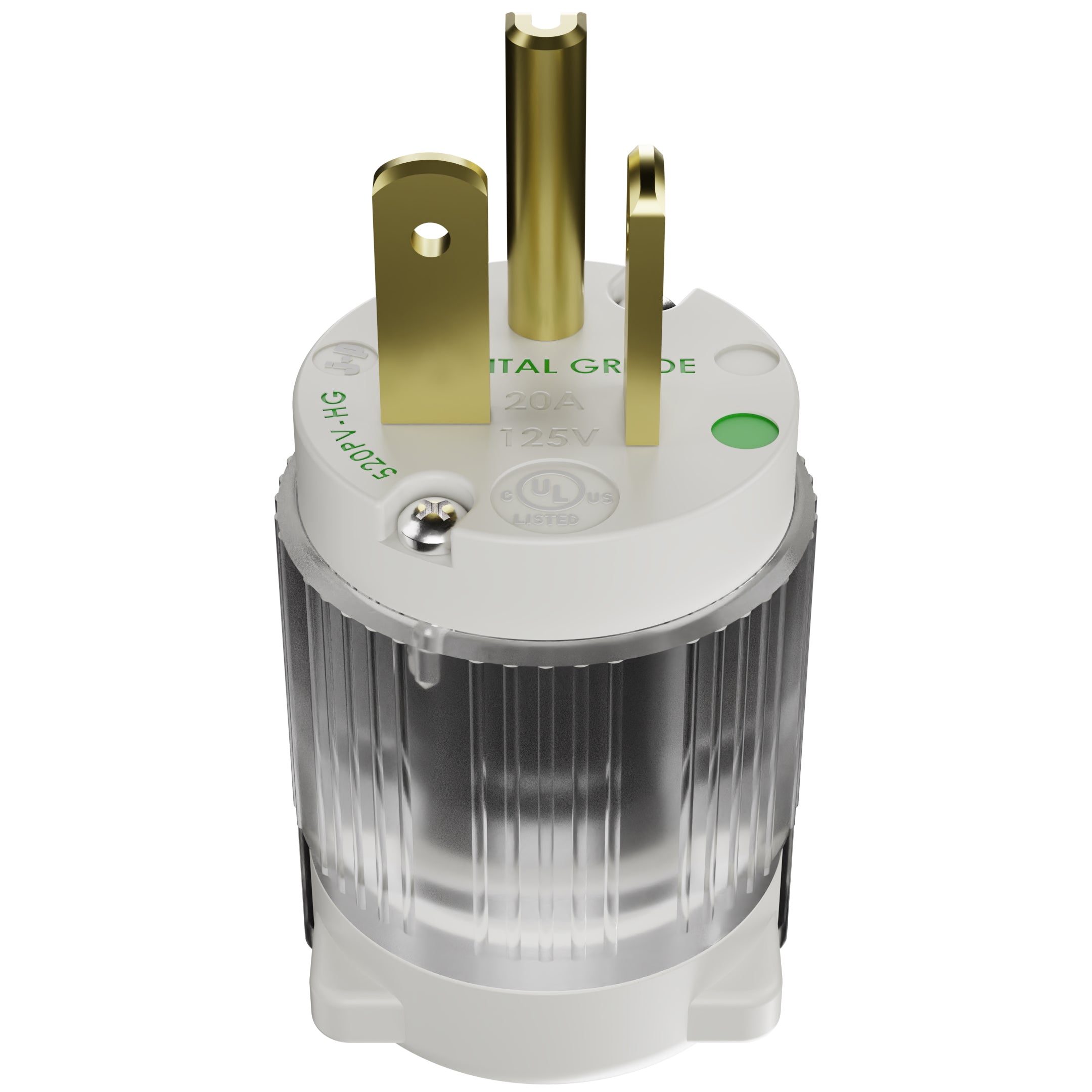 20 Amp Hospital Grade Male Plug 110V, NEMA 5-20P, 120-125 Volt, Green