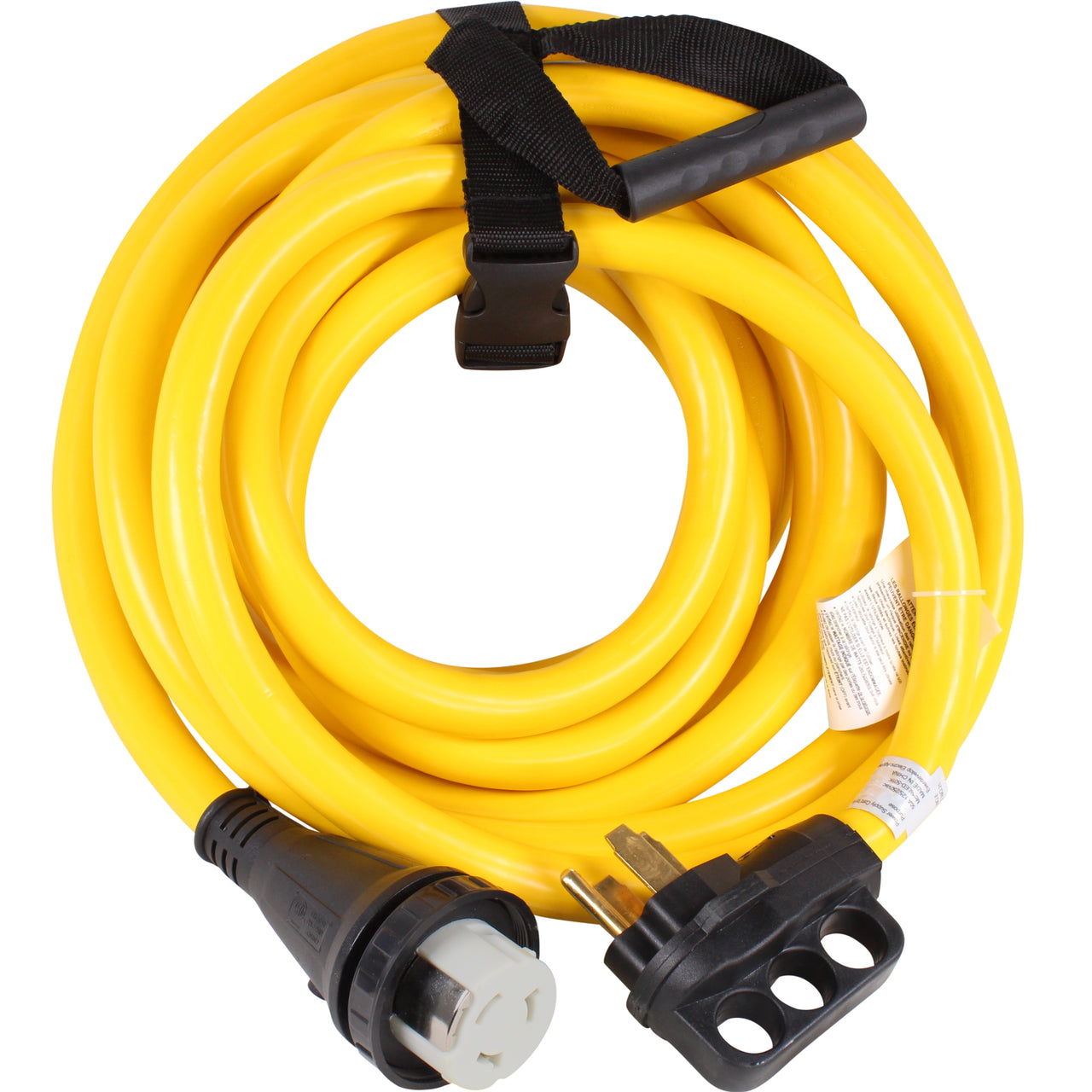 50A 25FT RV Power Extension Cord 14-50P to SS2-50R (Safety Yellow), Twist Locking, Black Grip Handle w/Power Indicator