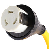 50A 50FT RV Power Extension Cord 14-50P to SS2-50R (Safety Yellow), Twist Locking, Black Grip Handle w/Power Indicator