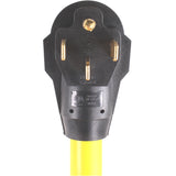 50A 25FT RV Power Extension Cord 14-50P to SS2-50R (Safety Yellow), Twist Locking, Black Grip Handle w/Power Indicator