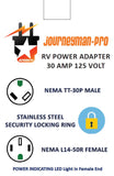 RV 30Amp Male To 50Amp Female Camper Power Cord Plug Adapter Cable NEMA TT-30P to L14-50R (30M/50F)