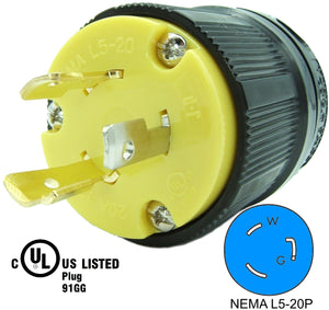 NEMA L5-20P 20A 125V Locking Receptacle Plug, Industrial Grade 3 Prong HJP-2311