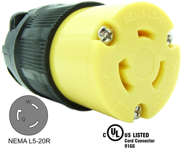 NEMA L5-20R 20A 125V Locking Female Receptacle Plug Industrial Grade 3 Prong HJP-2313