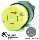 NEMA L14-20R 20A 125/250V Locking Female Receptacle Plug Industrial Grade 4Prong HJP-2413