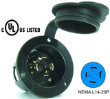 NEMA L14-20 Flanged Inlet Plug, 20A 250V Locking Receptacle Socket, Black HJP-2415