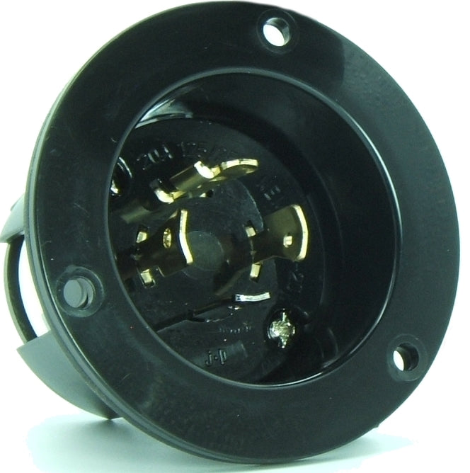 NEMA L14-20 Flanged Inlet Plug, 20A 250V Locking Receptacle Socket, Black HJP-2415