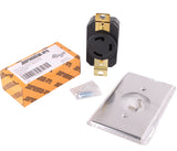 L5-30R, 30A 125/250 Volt, Flush Mounting Locking Wall Receptacle Socket/Outlet, Black Industrial Grade, (HJP-2610)