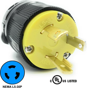 NEMA L5-30P 30A 125V Locking Receptacle Plug, Industrial Grade 3 Prong HJP-2611