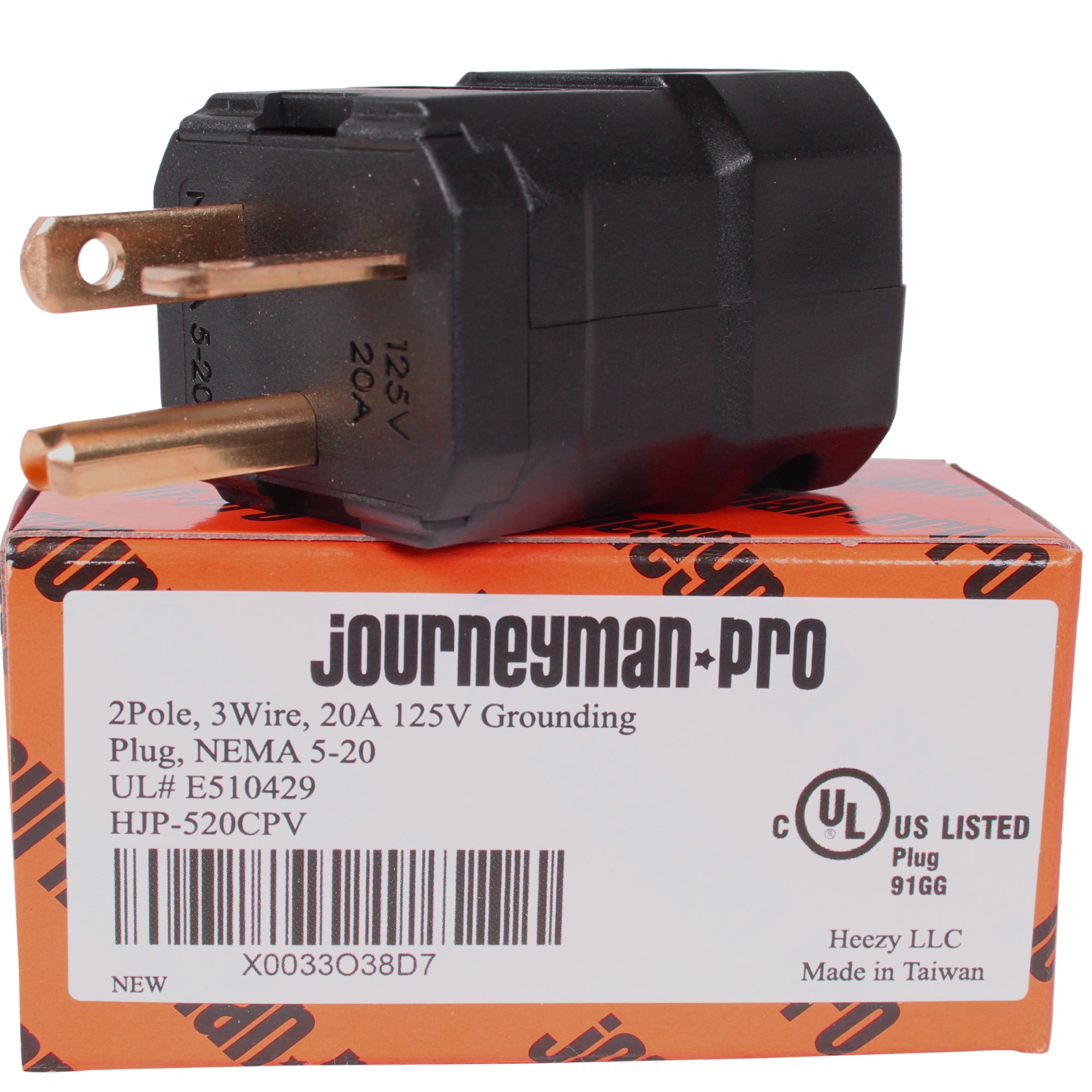 Journeyman-pro 520pv 20 Amp 120-125 Volt, NEMA 5-20P, 2Pole 3wire, Straight Blade, Male Plug Replacement Cord Connector Outlet, Commercial Grade PVC