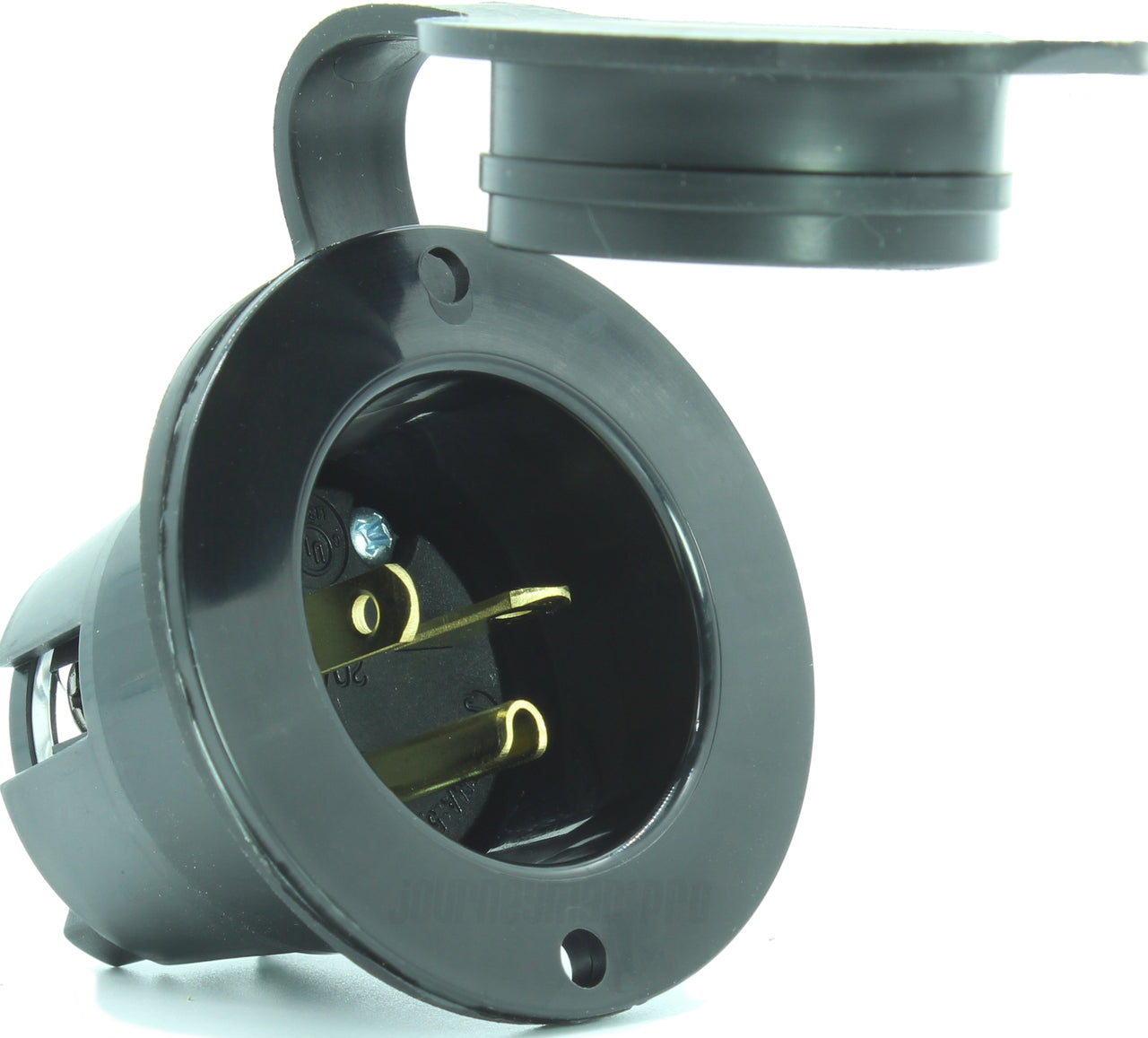 20 AMP - 125 VOLT FLANGED POWER INLET PLUG (NEMA 5-20P) 5-20FI Black (HJP-5378FB)