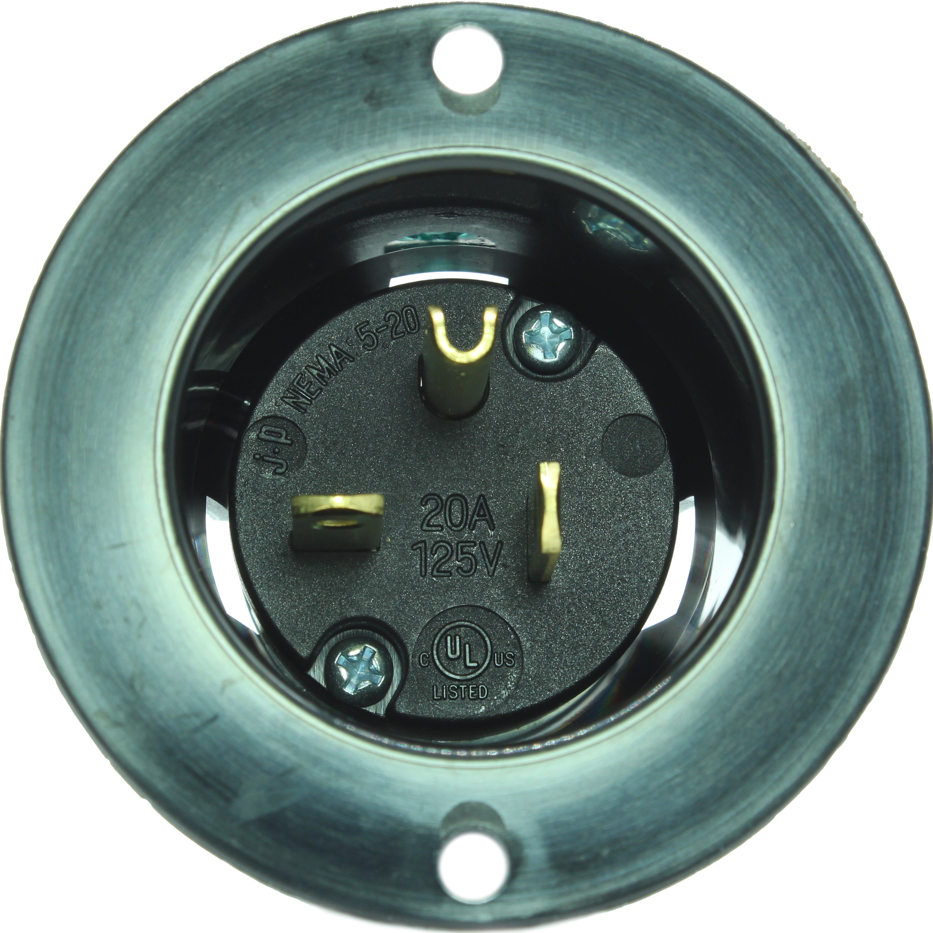 20 AMP - 125 VOLT FLANGED POWER INLET PLUG (NEMA 5-20P) 5-20FI Black (