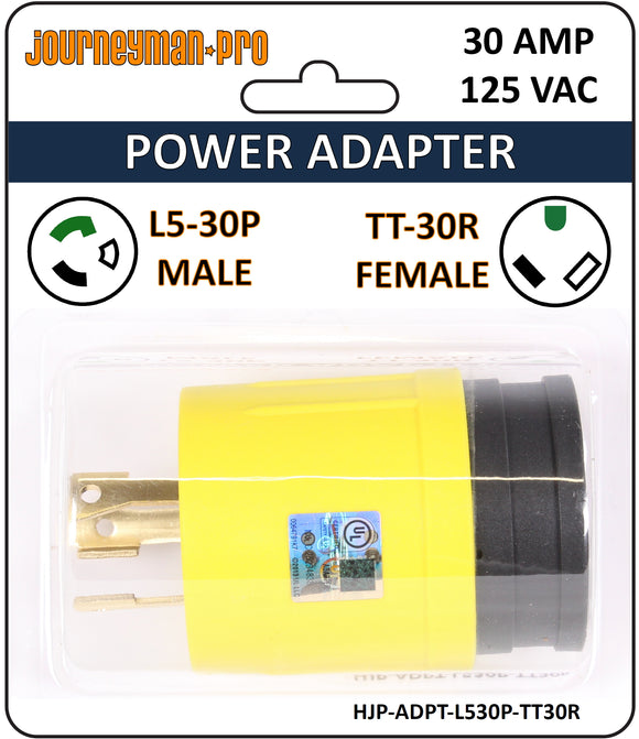 RV Power Cord Adapter 125/250 VAC 30 Amp Male to Female TT-30/L5-30/L14-30 | 3 to 4 Prong Generator Electrical Plug Converter