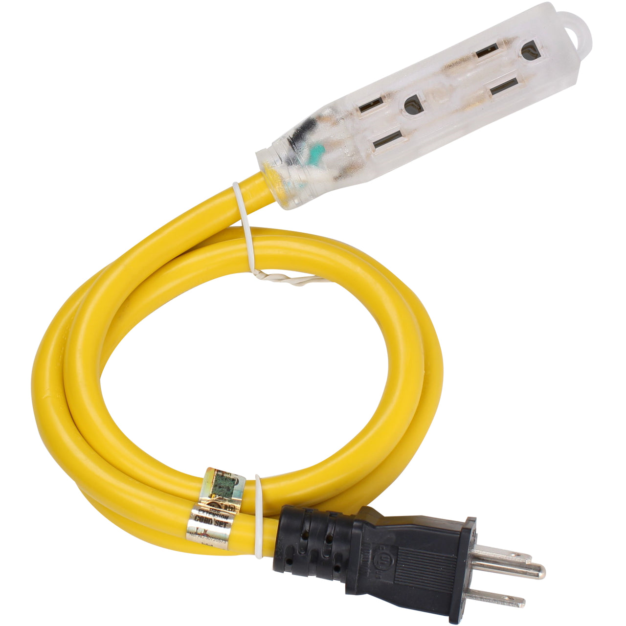 Lighted Outdoor Extension Cord - Heavy Duty Yellow Power Cable Splitter 3-Prong NEMA 5-15P to Three Electrical Outlets 5-15R - 15A 125V (3FT)