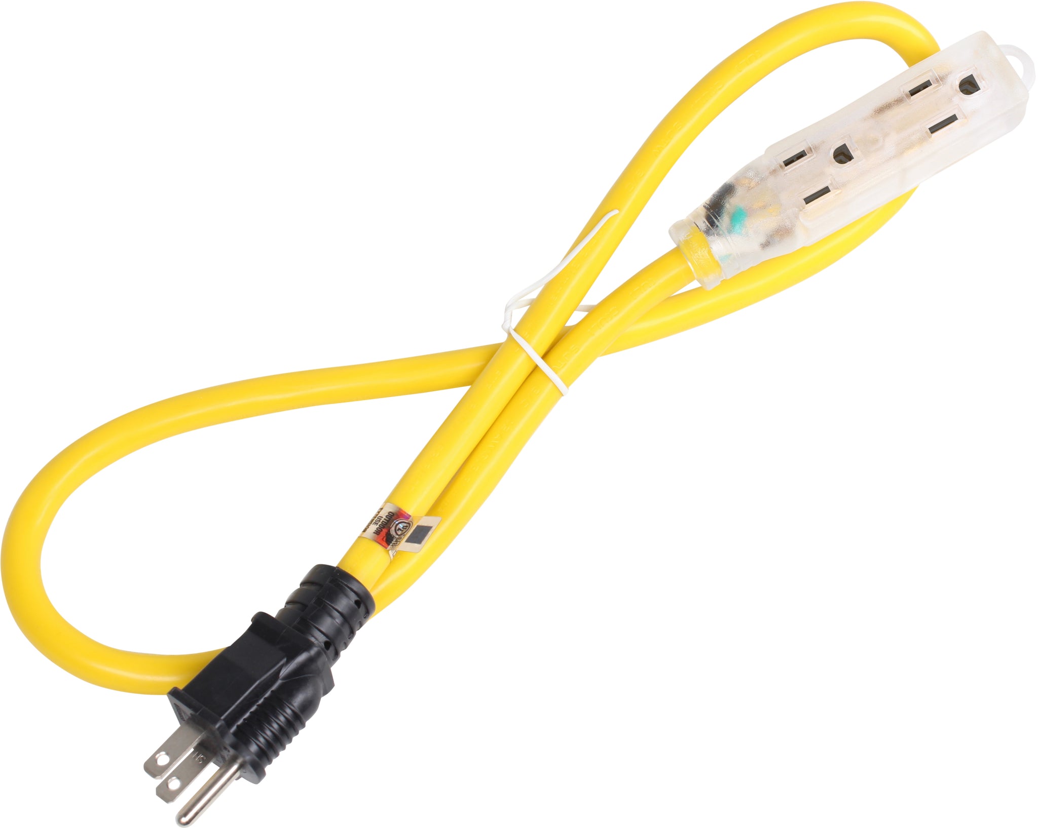 Lighted Outdoor Extension Cord - Heavy Duty Yellow Power Cable Splitter by Journeyman-pro 3-Prong NEMA 5-15P to Three Electrical Outlets (Inline