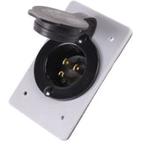 15 AMP Straight Blade Flanged Male Power Inlet Receptacle, 15 A, 125 V, NEMA 5-15P, Integrated Faceplate Rubber Waterproof Cover (HJP-5278-CWP)