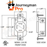 NEMA L14-30R, 30A 125/250 Volt, Flush Mounting Locking Receptacle Socket/Outlet, Black Industrial Grade, (HJP-2710)