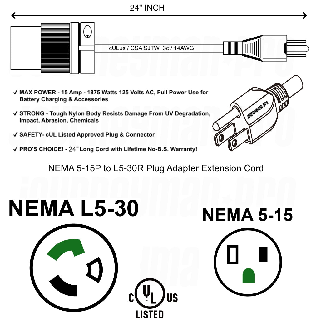 15a Rv Plug 15 to 30 Amp 110 Volt RV Power Cord Adapter, 15A Male Plug (5-15P) Con