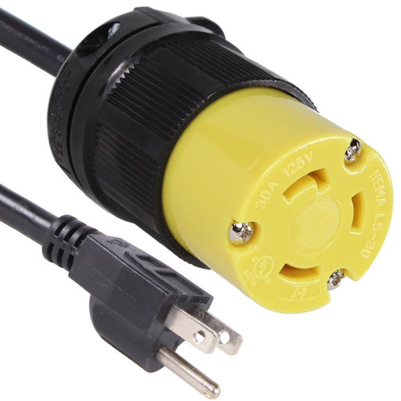 15 to 30 Amp 110 Volt RV Power Cord Adapter, 15A Male Plug (5-15P) Converts to 30A Female Connector (HJP-L530R-515P))