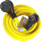 30A 15FT RV Power Extension Cord TT30 (Safety Yellow), Black Grip Handle w/Power Indicator 125V - 30 AMP Charging, TT-30P/TT-30R