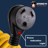 30A 25FT RV Power Extension Cord TT30 (Safety Yellow), Black Grip Handle w/Power Indicator 125V - 30 AMP Charging, TT-30P/TT-30R