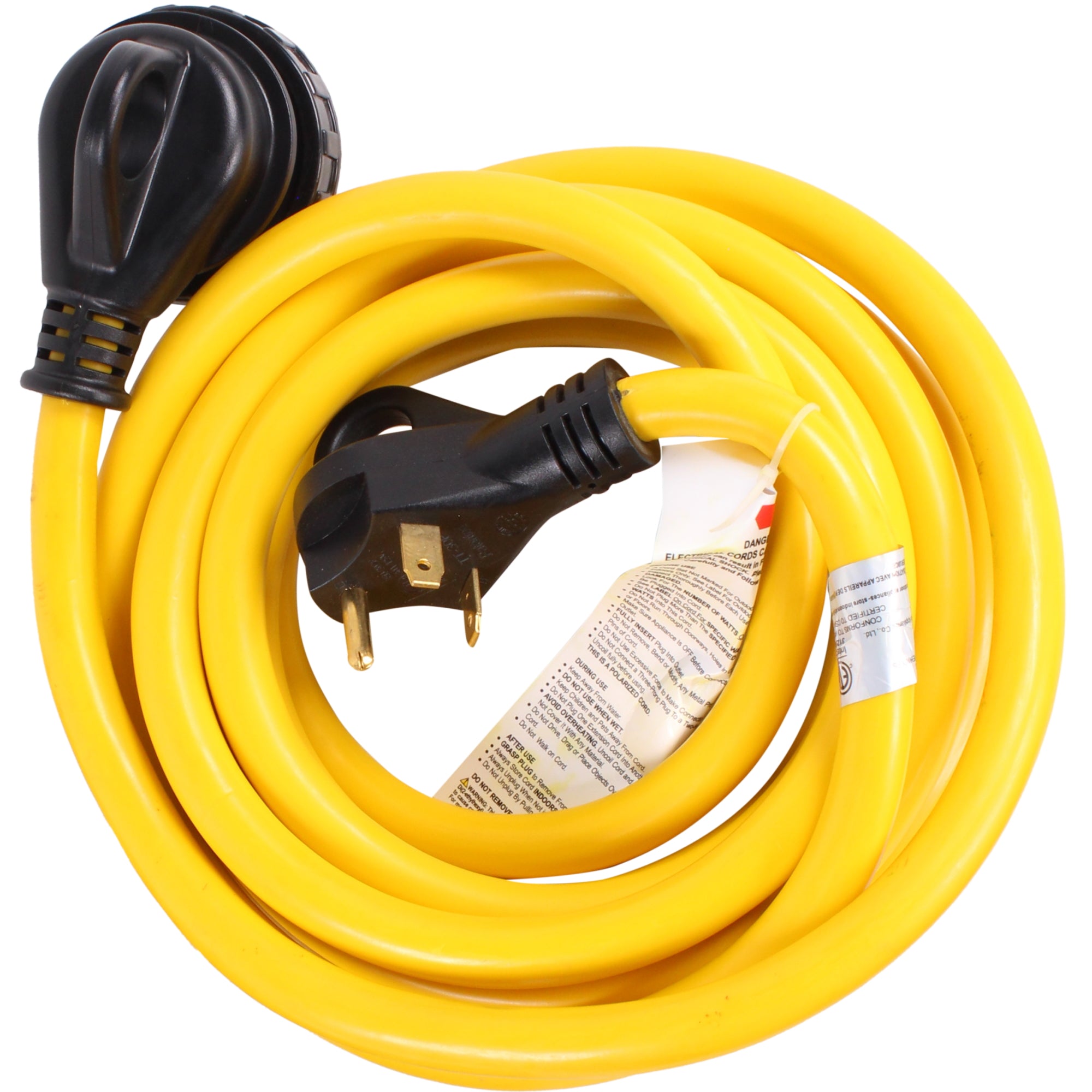 Journeyman-pro 30A RV Power Extension Cord TT30 (Safety Yellow), Black Grip Handle w/Power Indicator - 15, 25, 50 Feet Length 125V - 30 Amp Charging