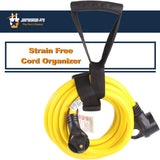 30A 50FT RV Power Extension Cord L530 Locking Female (Safety Yellow), Black Grip Handle w/Power Indicator, 30 AMP, TT-30P to L5-30R (Twist Lock)