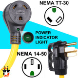 RV 50Amp Male To 30Amp Female Camper Power Cord Plug Adapter Cable NEMA L14-50P to TT-30R (50M/30F)