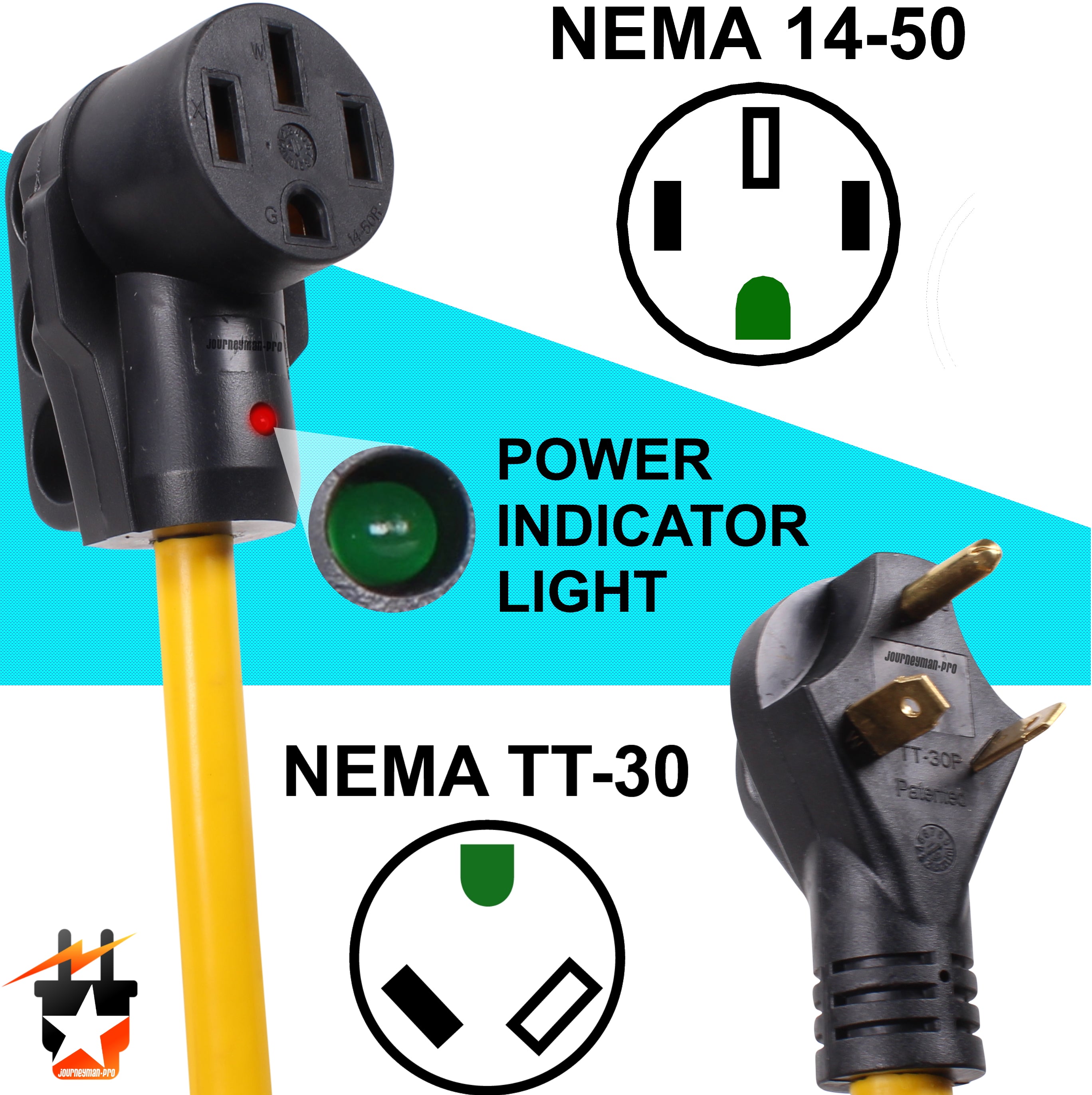 Adattatore Elettrico RV Da 50A A 30A – Spina Pesante Con Indicatore LED, Sicuro E Durevole Per Camper